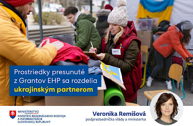 Obrázok ku správe:Vicepremiérka Remišová: Na humanitárnu pomoc našim ukrajinským partnerom presúvame státisíce eur z Grantov EHP a Nórska!